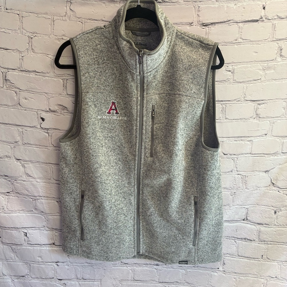 LL Bean Alma College Full Zip Up Pockets‎ Gray Sweater Vest Size Medium Reg NWT